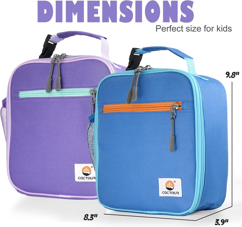 CaCTOUR Lunch Box Kids,2 Packs Insulated Lunch Bag for Girls Boys,Soft Bag Mini Cooler Back to School Thermal Reusable Lunch Bag for Work School Picnic (Blue & Purple) - Image 2
